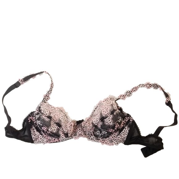 La Vie En Rose Other - La Vie en Rose Bra 38D Black Pink Underwire Lined Lace Floral Star